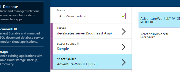 Azure Search Indexers Database
